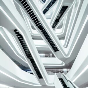 a very tall building with a bunch of stairs